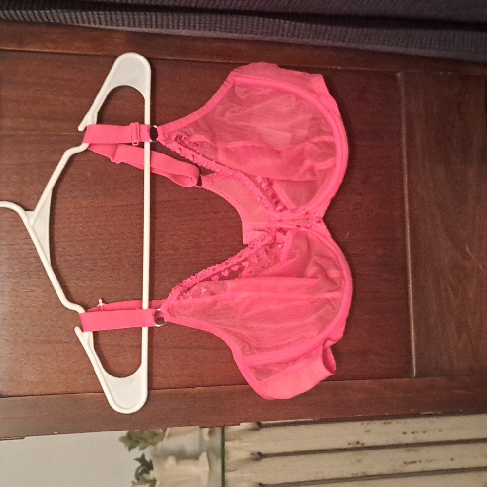 Elomi size 42DDD hot pink heart detail underwire see thru bra